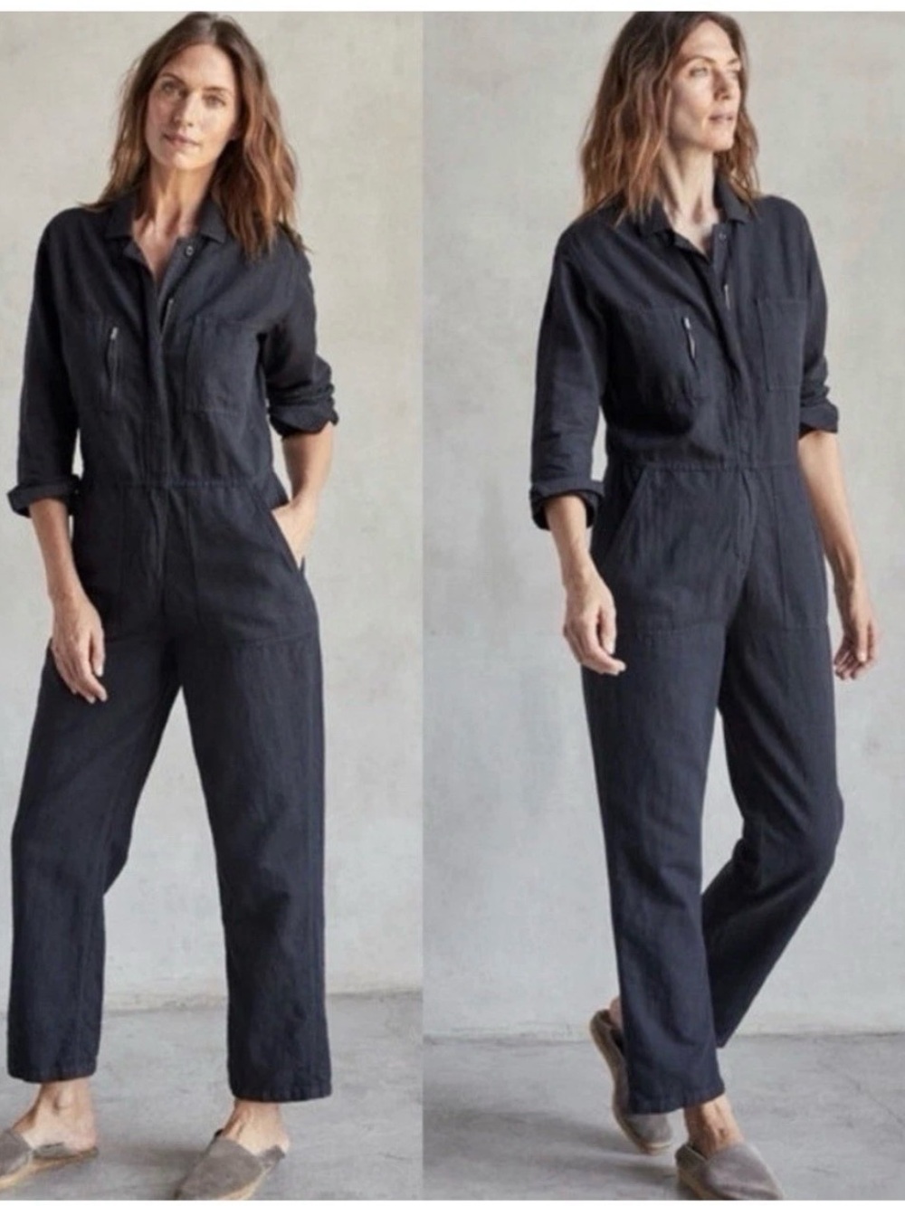 Outerknown Station Utility Jumpsuit Black Linen Blend Boilersuit XS